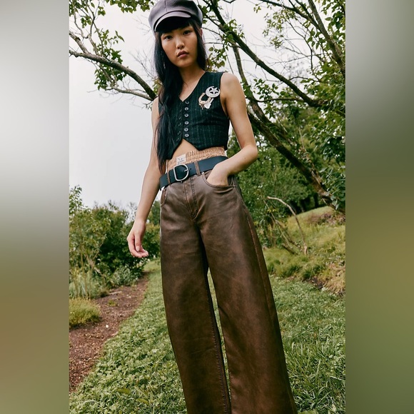 Free People Pants - FREE PEOPLE WE THE FREE MISHA VEGAN PANTS FAUX LEATHER SIZE 30 IN BROWN